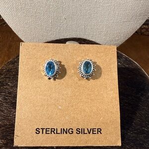 Sterling Silver Blue Topaz Oval Stud Earrings, NEW with Tag